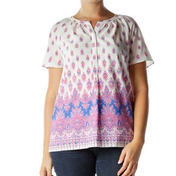Talbots Tops - Talbots Pink Blue Print Blouse